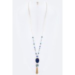 Liora Navy Druzy Stone & Tassel Pendant Necklace